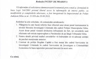 EXPLOZIV/I.P.J. SIBIU CONFIRMĂ FURTUL ÎNTRE POLIȚIȘTI COMIS CHIAR ÎN INCINTA CLĂDIRII ACESTEI ENTITĂȚI M.A.I.! DEZVALUIRILE ZIARULUI INCISIV DE PRAHOVA DIN NOU CONFIRMATE!