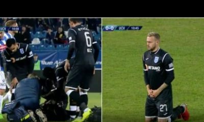 Video. Momente cumplite, la Iași. Un jucător al Universității Craiova a fost aproape de moarte. A căzut inconștient pe teren | Nationalul.ro