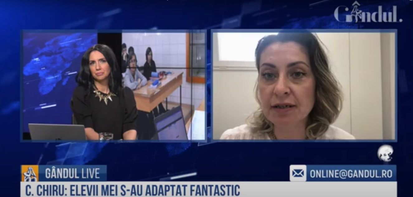 GÂNDUL LIVE. Claudia Chiru, despre notarea elevilor în timpul stării de alertă: Mă simt ca la un bufet suedez. Dacă se face bine, predarea online poate duce la o evalure corectă! / Nu trebuie să îi ținem pe copii departe de tehnologie, noi trebuie să ne adaptăm
