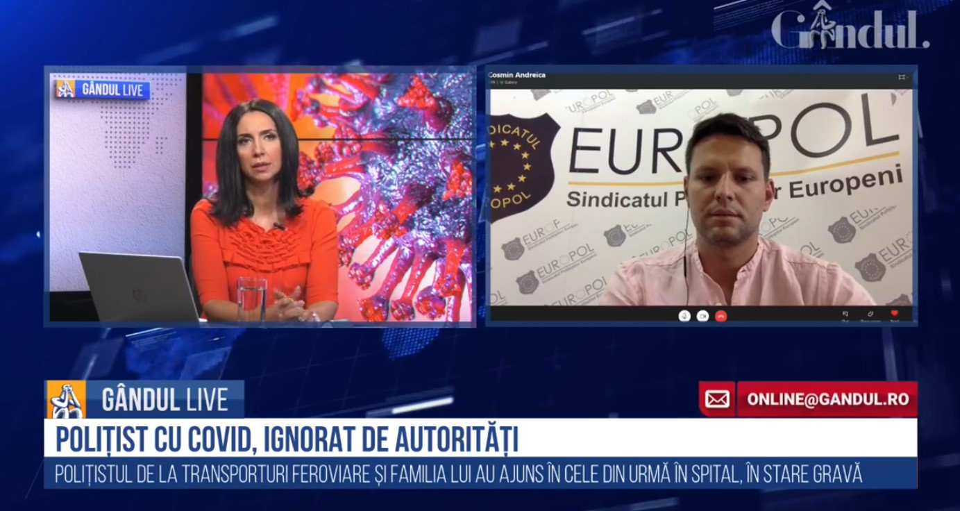 GÂNDUL LIVE. Cosmin Andreica, liderul Europol, despre cazul polițiștului bolnav de coronavirus, „uitat” acasă cu familia: „În disperarea de cauză a apelat la organizația noastră, deși nu aveam multe pârghii”