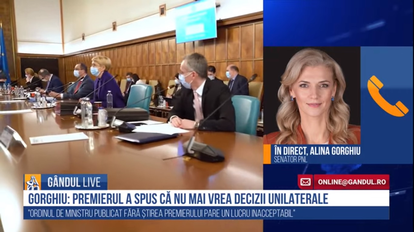 GÂNDUL LIVE. Alina Gorghiu, senator PNL: „Îl susținem pe Florin Cîțu în decizia privind demiterea lui Vlad Voiculescu. Nu credem că USR-PLUS vor da dovadă de iresponsabilitate”