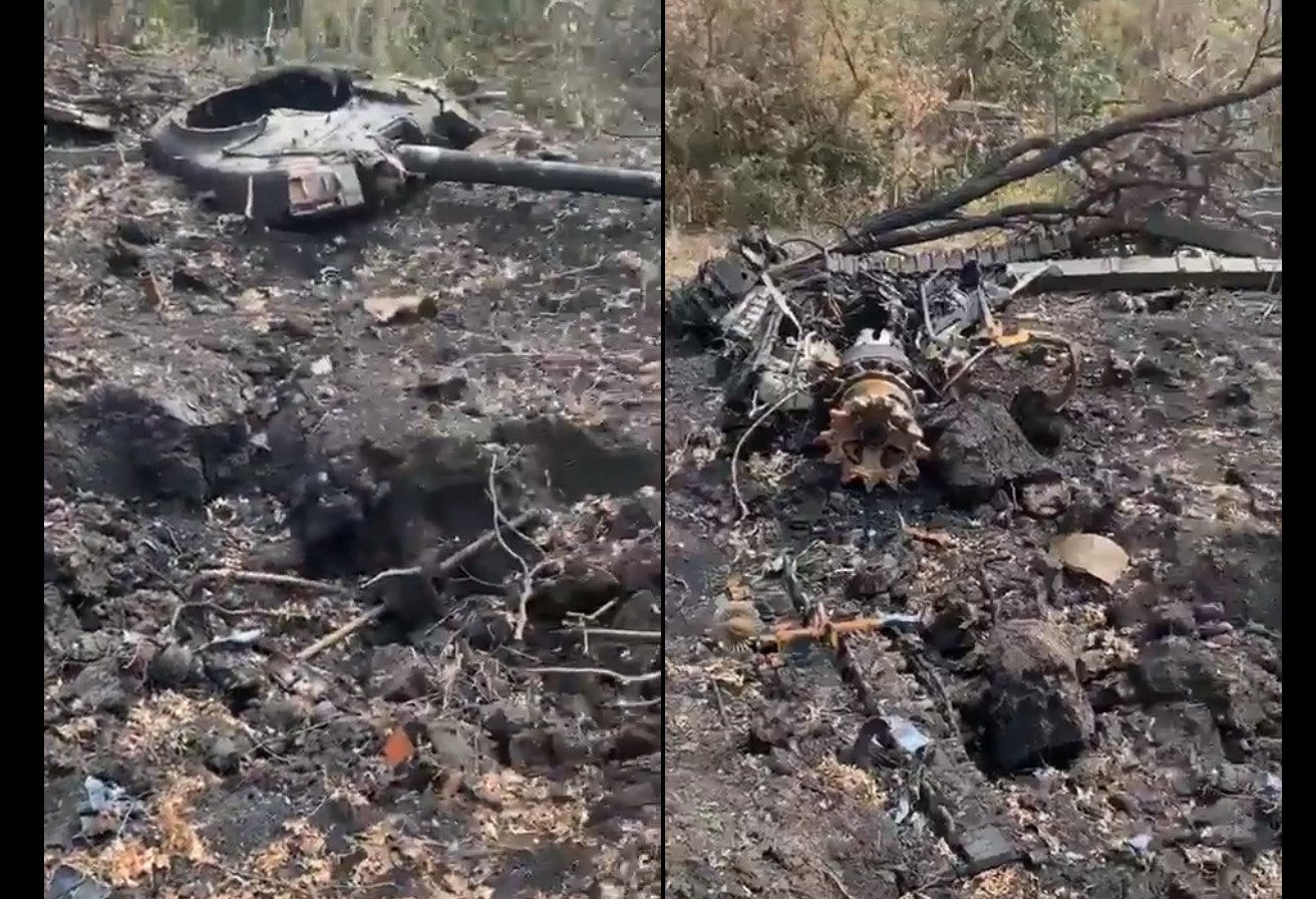 VIDEO Ce rămâne în urma unui tanc T-80U rusesc când ucrainenii reușesc să-l lovească de sus cu o armă antitanc