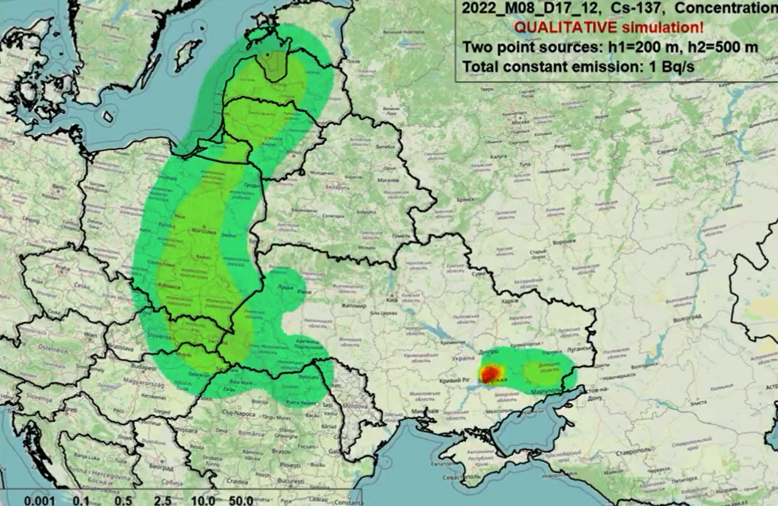 Cum s-ar răspândi în Europa materialul radioactiv de la centrala Zaporojie dacă ar avea loc un incident / Simularea făcută de ucraineni – VIDEO