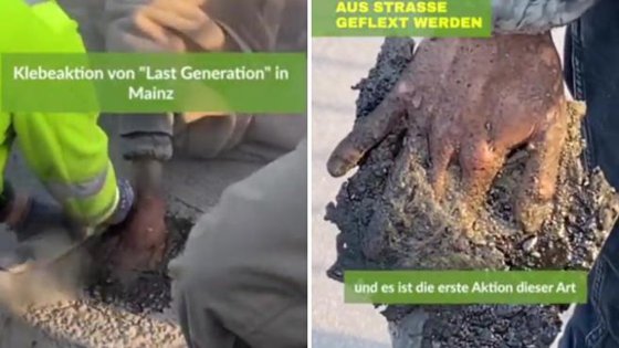 Imaginea articolului Un activist german şi-a băgat mâna în cimentul din asfalt


