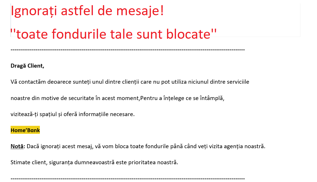 Atenție la hackeri, ignorați astfel de mesaje ”toate fondurile tale sunt blocate”
