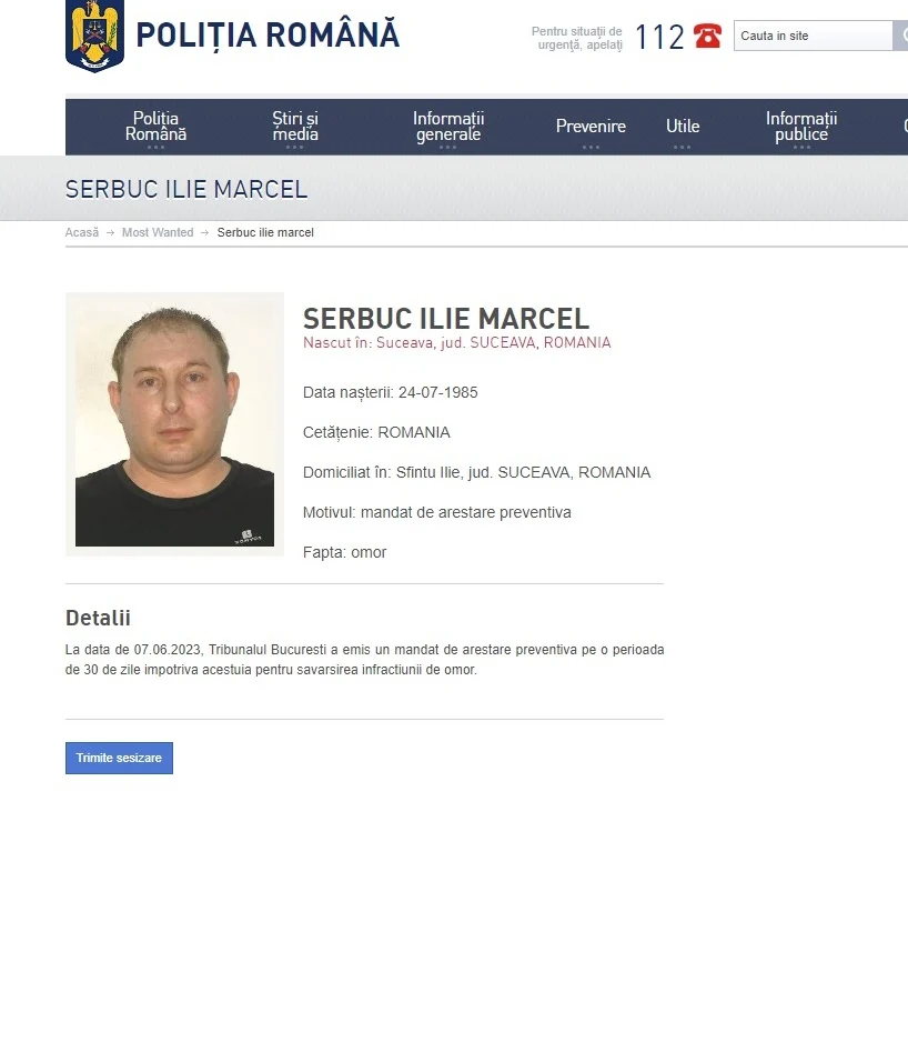 Ilie Marcel Șerbuc, un infractor periculos FOTO Poliția Română