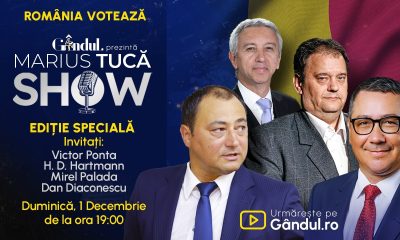 Marius Tucă Show începe duminică, 1 decembrie, de la ora 19.00, live pe gândul.ro. Ediție Specială – România votează!