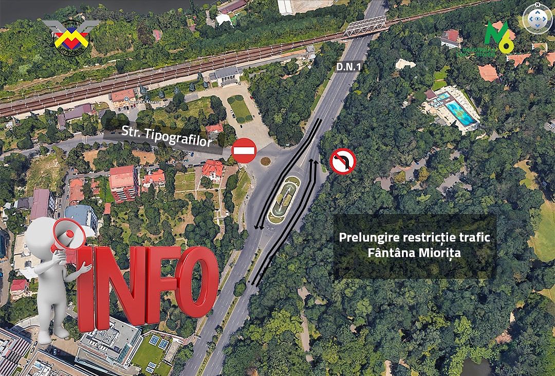 ANUNȚ important pentru șoferi! Restricția de circulație în zona Fântâna Miorița se prelungește / Reconfigurarea traseului prin Bulevardul Poligrafiei