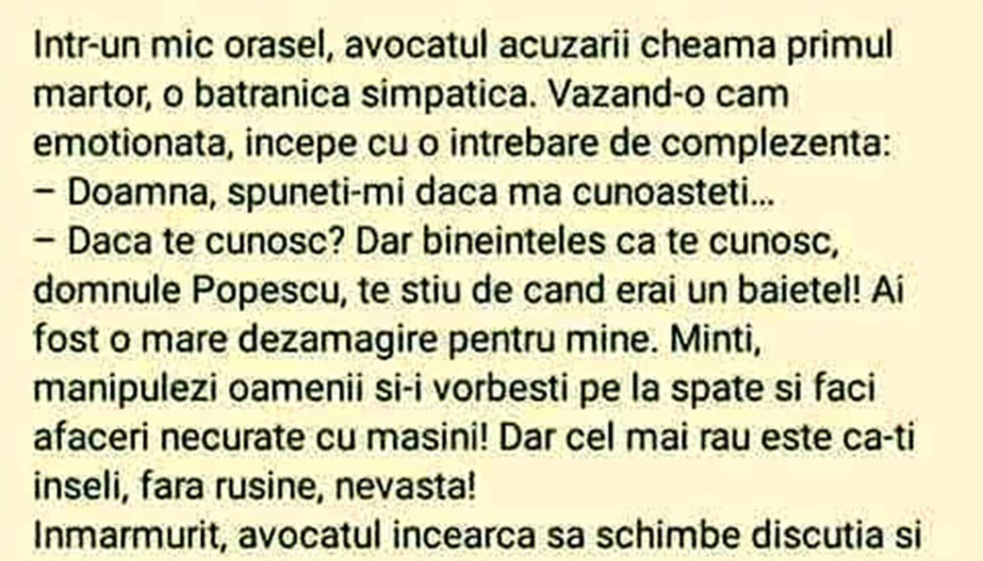 Bancul de marți | Avocatul apărării și pensionara atotcunoscătoare