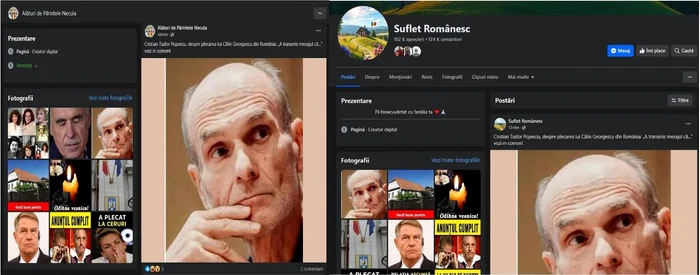 Mai multe pagini false de Facebook pro-Călin Georgescu create în ianuarie au mesaje și poze identice și sunt legate de o agenție finanțată din Rusia