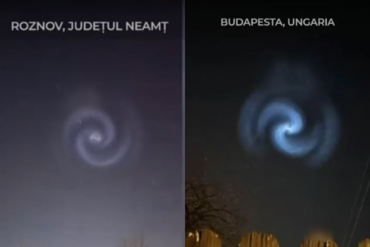 Spirală luminoasă care a apărut pe cer, în județul Neamț. Fenomenul ar fi fost zărit după lansarea unei rachete SpaceX