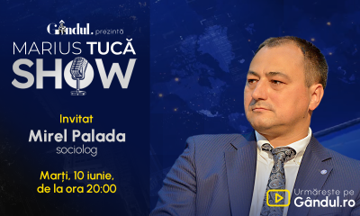 Marius Tucă Show începe marți, 10 iunie, de la ora 20.00, live pe Gândul. Invitat: Mirel Palada