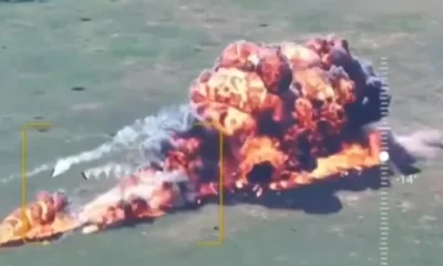 Momentul în care un avion rusesc de luptă Su-25 se prăbușește într-o minge de foc