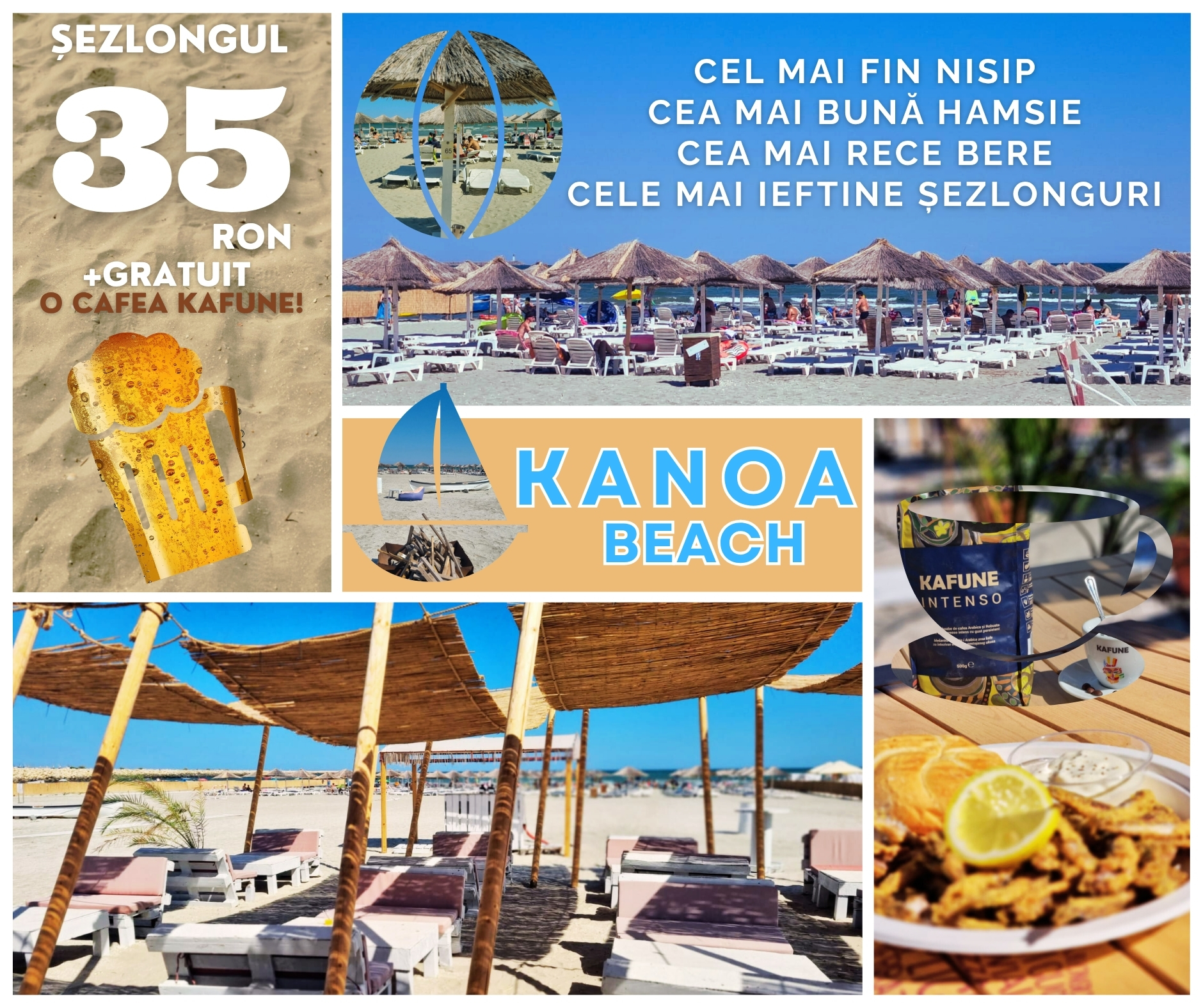 Plaja Kanoa – Nisip fin, hamsie proaspătă și distracție cât vezi cu ochii în Mamaia Nord!