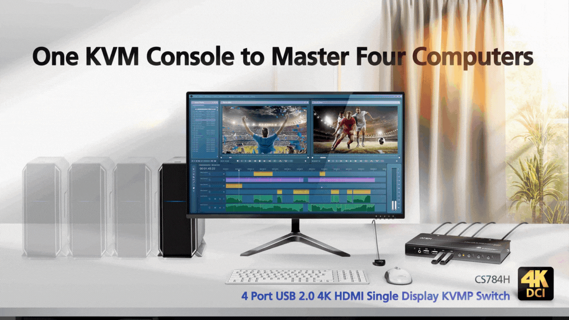 ATEN lansează CS784H: KVMP Switch USB 4K cu 4 porturi pentru birouri moderne și multitasking avansat