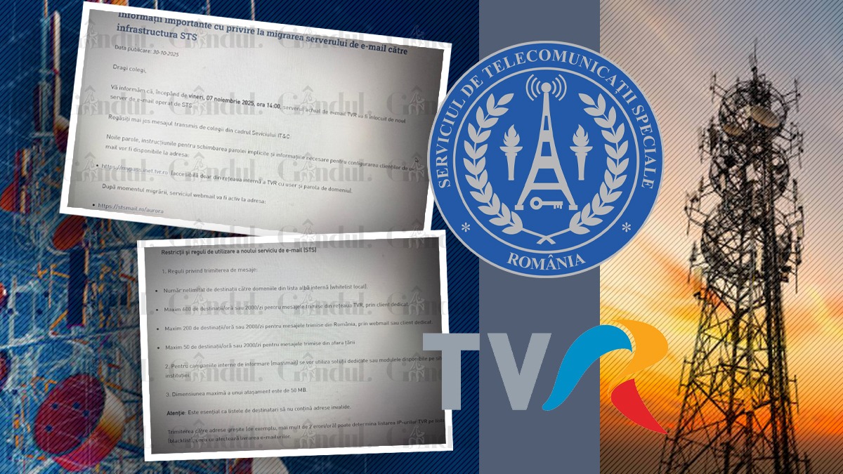 Angajații Televiziunii Publice au fost anunțați că serverul actual al instituției va fi înlocuit și operat de către Serviciul SECRET de Telecomunicații Speciale! Gândul publică mesajul conducerii TVR către angajați Angajații Televiziunii Publice au fost anunțați că serverul actual al instituției va fi înlocuit și operat de către Serviciul SECRET de Telecomunicații Speciale! Gândul publică mesajul conducerii TVR către angajați