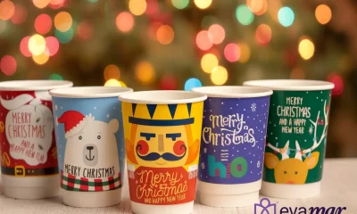 Pahare din carton pentru Crăciun, cu design festiv, de la Evamar Pahare din carton pentru Crăciun, cu design festiv, de la Evamar