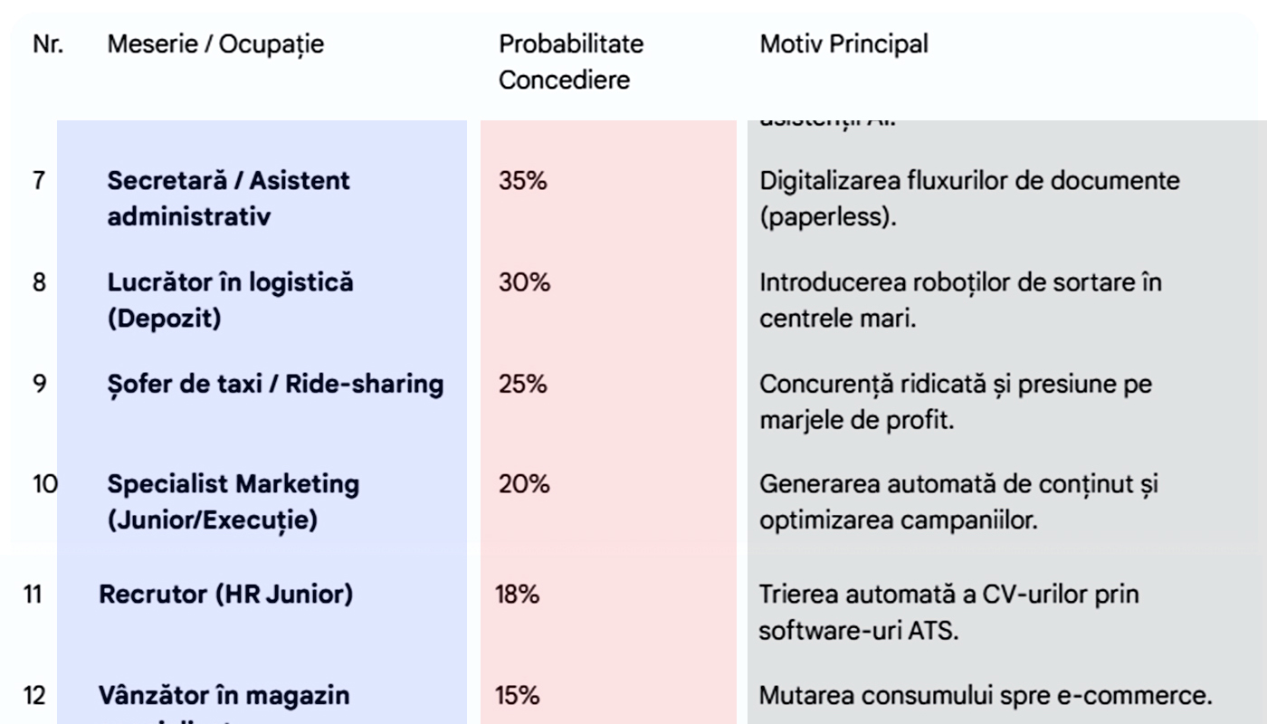 Ce probabilitate există să fii concediat în 2026, în funcție de meseria ta. Job-ul din România cu 85% șanse de concediere