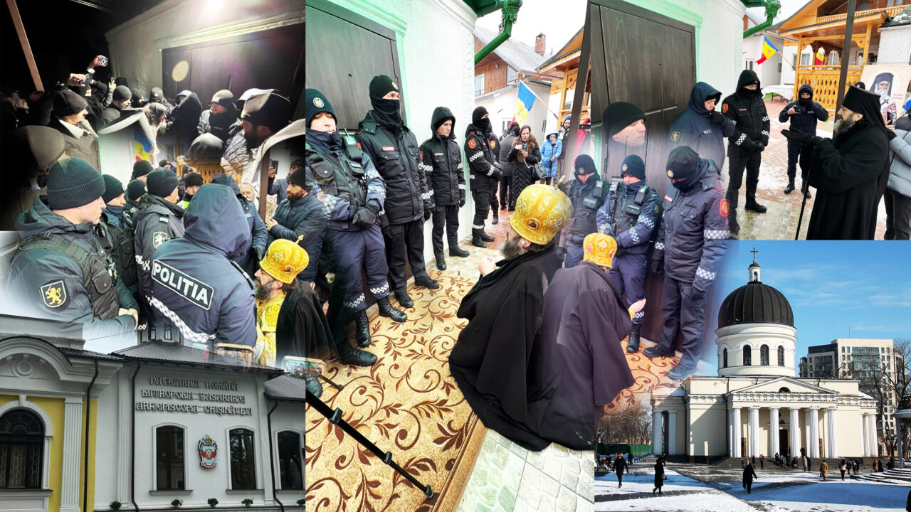 Un preot s-a baricadat în Biserică cu tot cu familia, un primar a fost arestat și un arhiepiscop s-a pus în genunchi în fața polițiștilor. Imagini incredibile din Moldova, unde Patriarhia Moscovei și Patriarhia României se luptă pentru o parohie