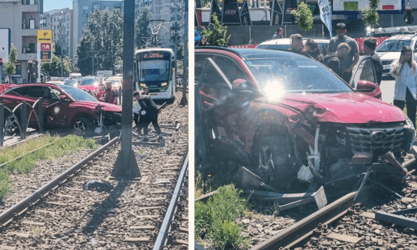 Linia de tramvai 41, blocată după ce un șofer a făcut prăpăd pe Șoseaua Virtuții și a pătruns pe șină