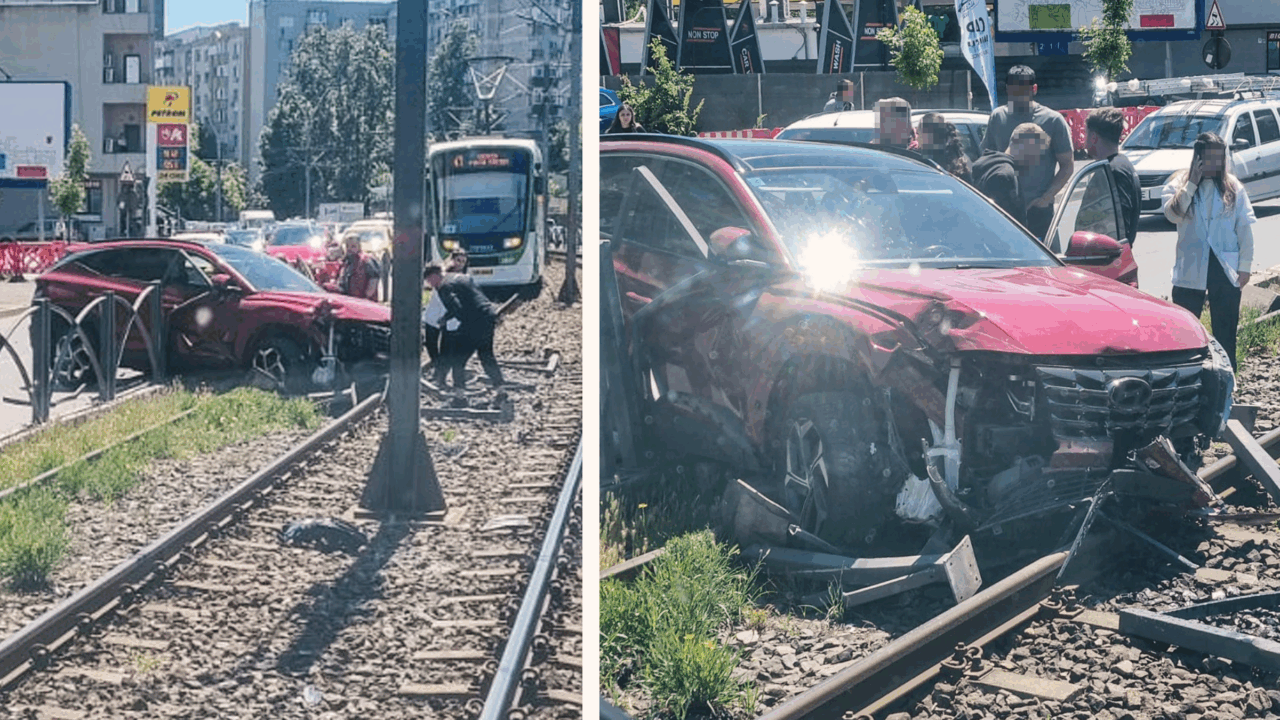 Linia de tramvai 41, blocată după ce un șofer a făcut prăpăd pe Șoseaua Virtuții și a pătruns pe șină