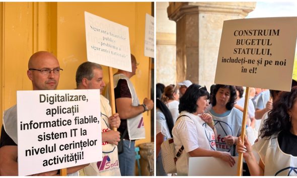 Angajații din Finanțe Publice protestează împotriva Legii Salarizării a ministrului interimar Pîslaru. Sindicaliștii avertizează cu greva generală