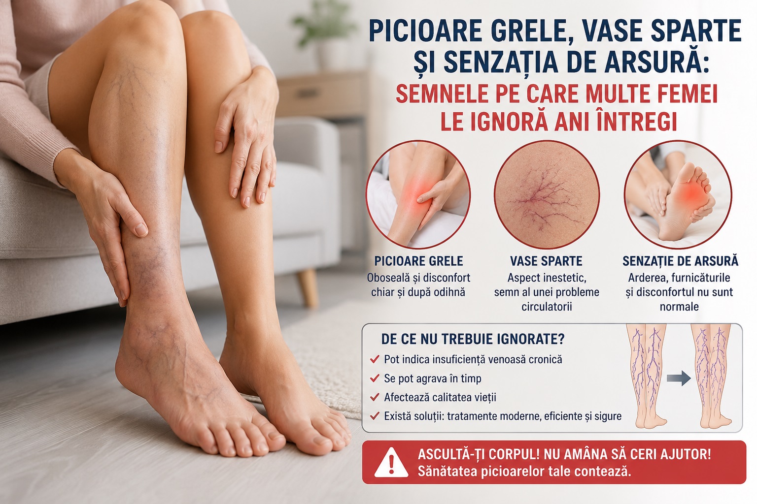 Picioare grele, vase sparte și senzația de arsură: semnele pe care multe femei le ignoră ani întregi