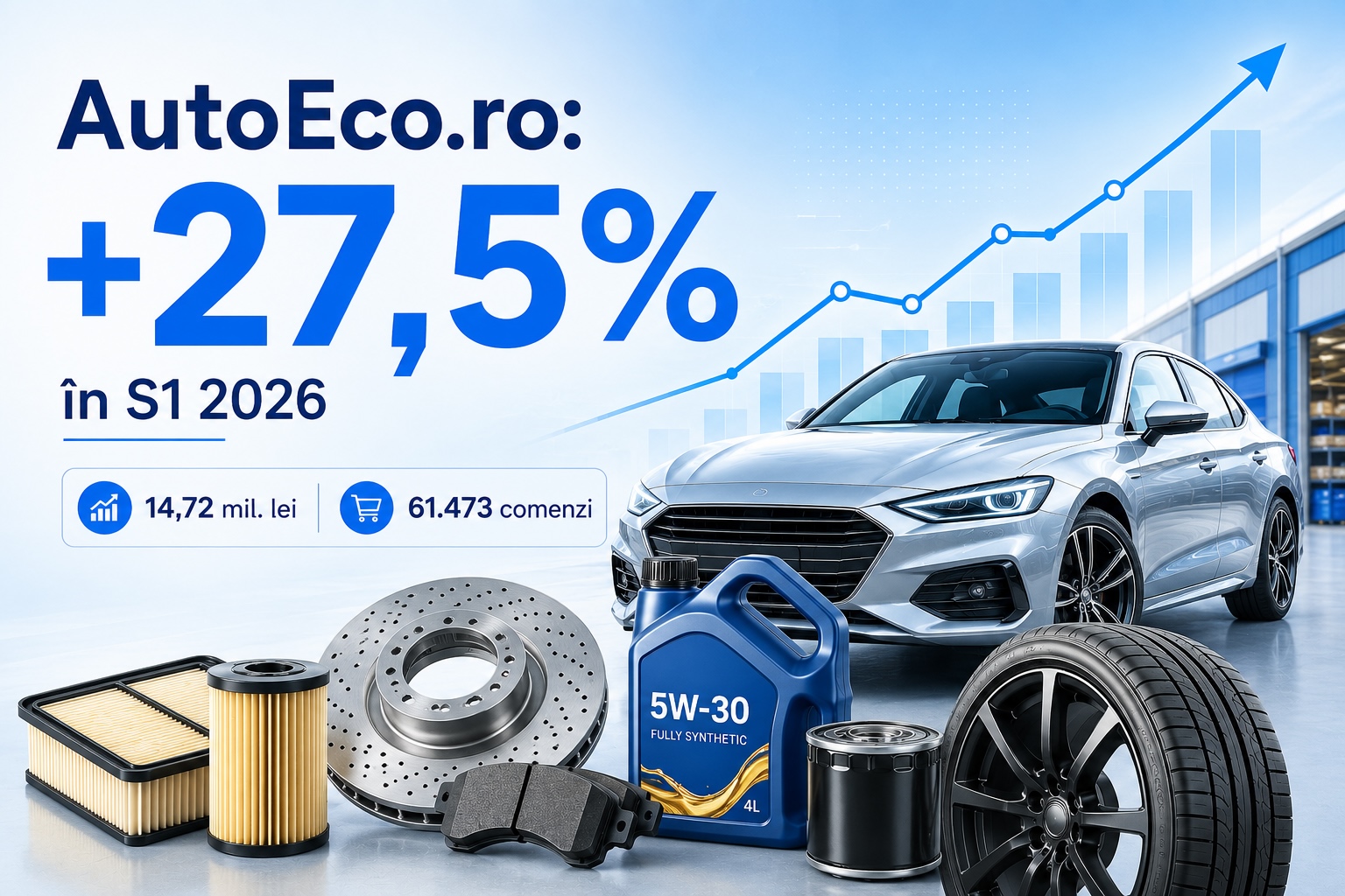 AutoEco.ro crește cu 27,5% în S1 2026, până la 14,72 milioane lei, în timp ce retailul românesc scade cu 5,7%