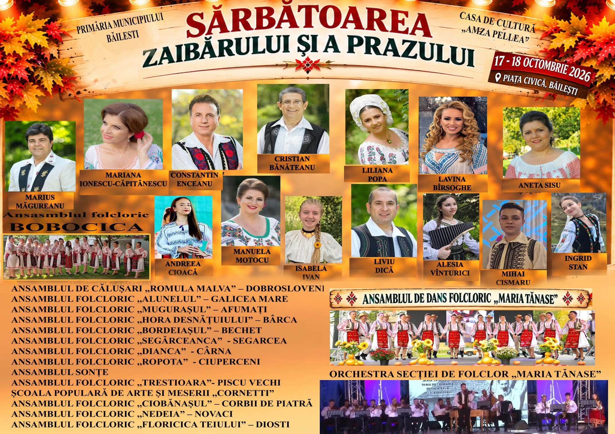 Zaibăr, praz și tradiții oltenești la Băilești. Eveniment în Piața Civică, pe 17 și 18 octombrie 2026