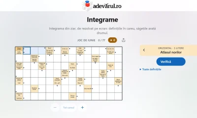 Jocurile zilei de la „Adevărul”. Integrama de joi, 22 octombrie, are 77 de definiții interesante cu tema „Joc de iunie”